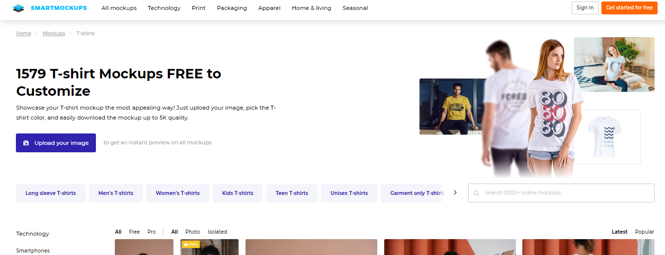 The interface of Smartmockups website