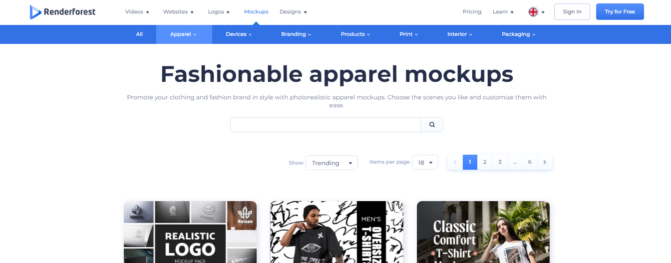 The interface of Smartmockups website