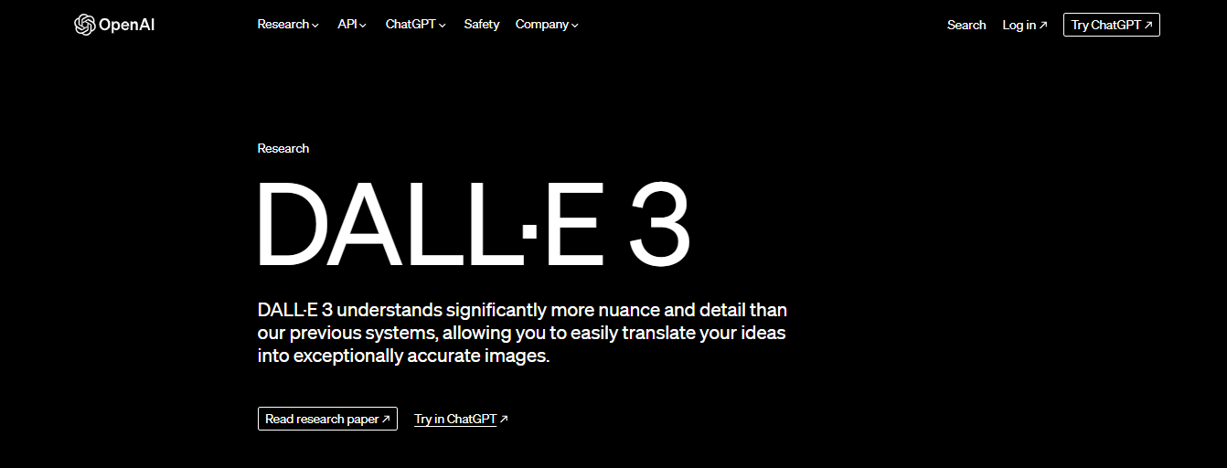 The home page of DALL.E 3 website