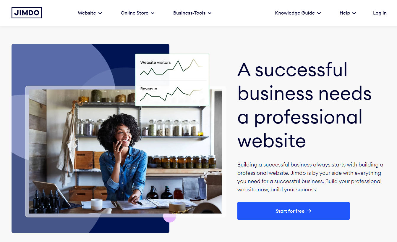 Homepage of Jimdo website builder
