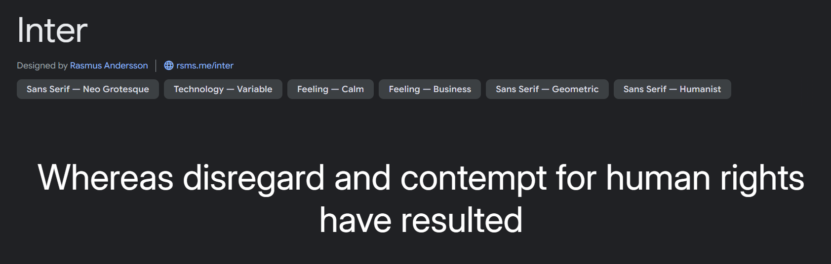 Preview of Inter font illustrating neo-grotesque sans-serif qualities