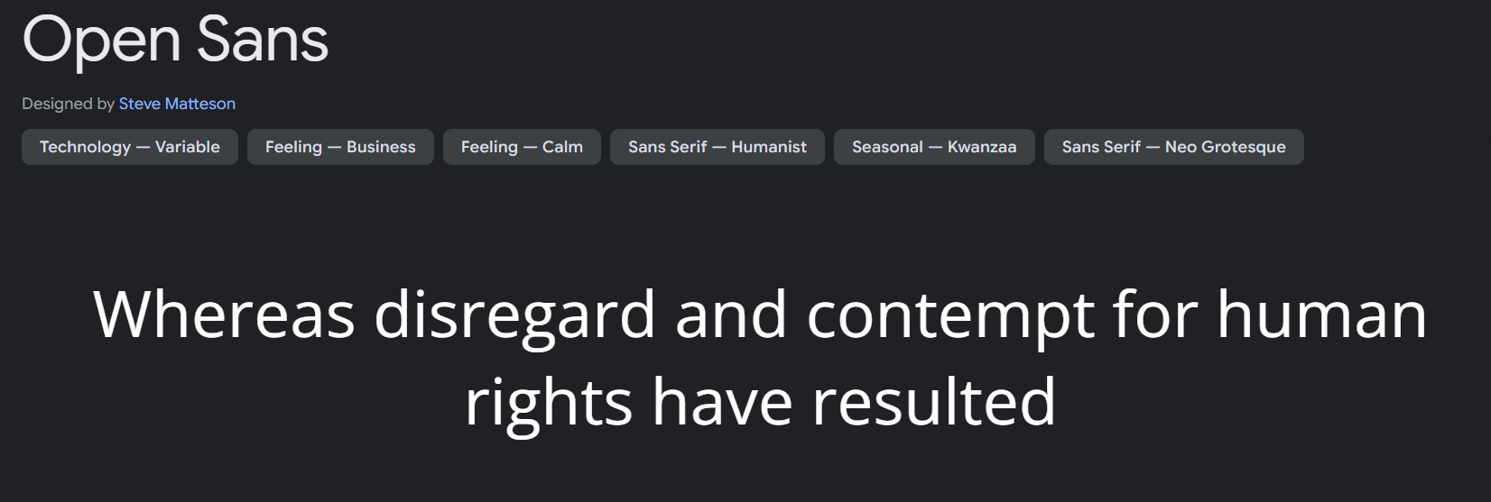 Preview of Open Sans font displaying humanist and neo-grotesque sans-serif features
