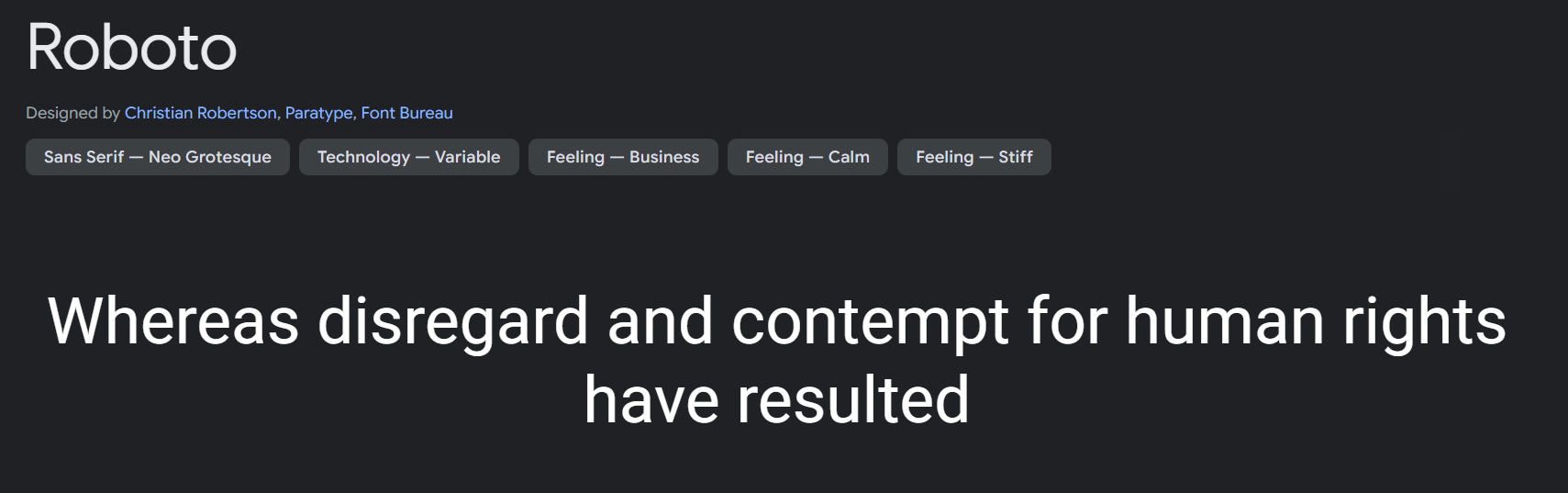 Preview of Roboto font, a neo-grotesque sans-serif style