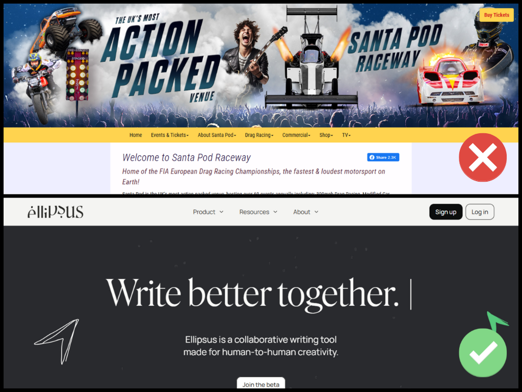 poor vs. strong visual hierarchy in web layouts
