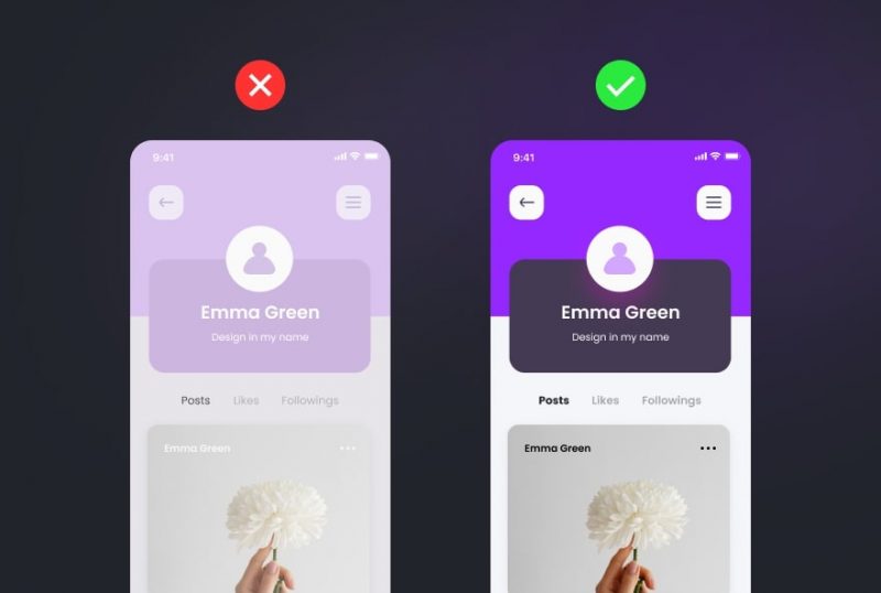 poor contrast UI text