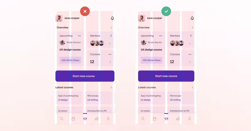 UI layout using grid alignment system