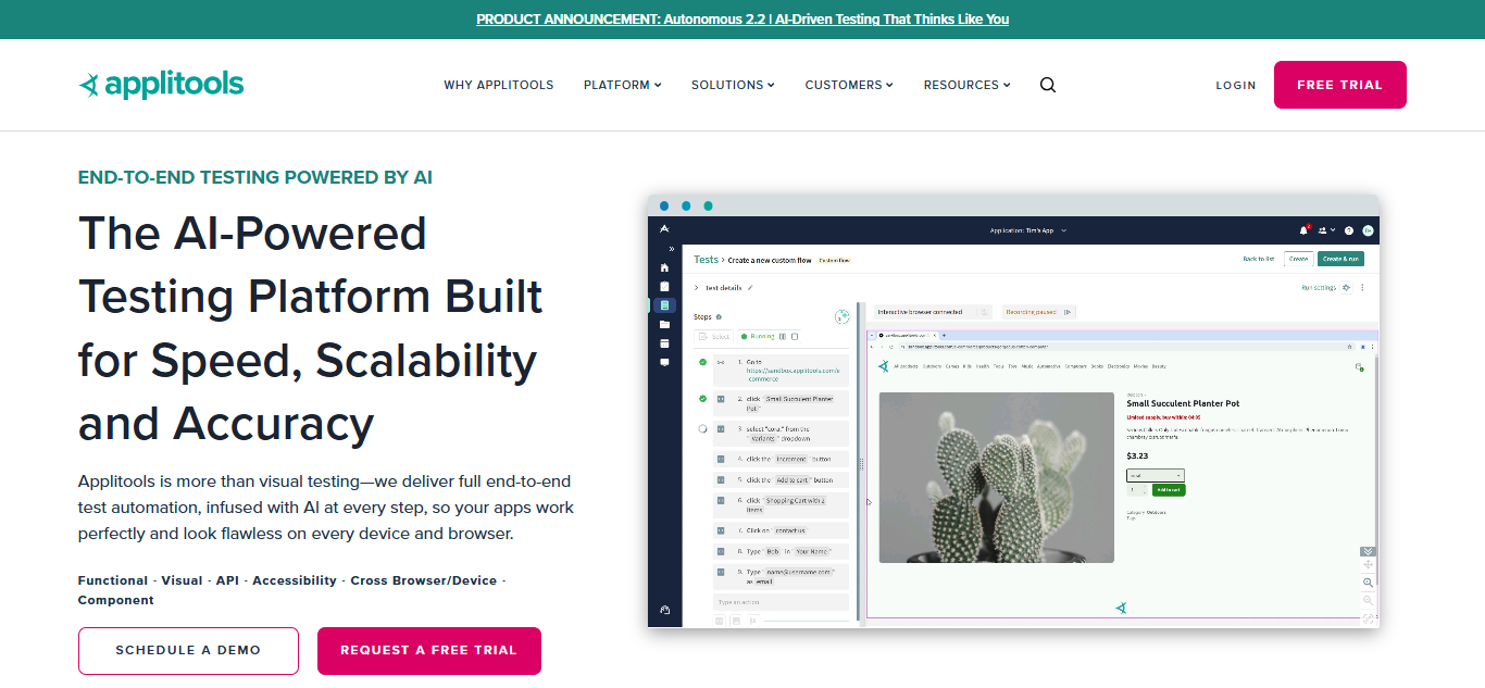 Applitools’ homepage