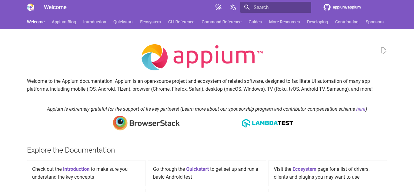 Appium’s homepage