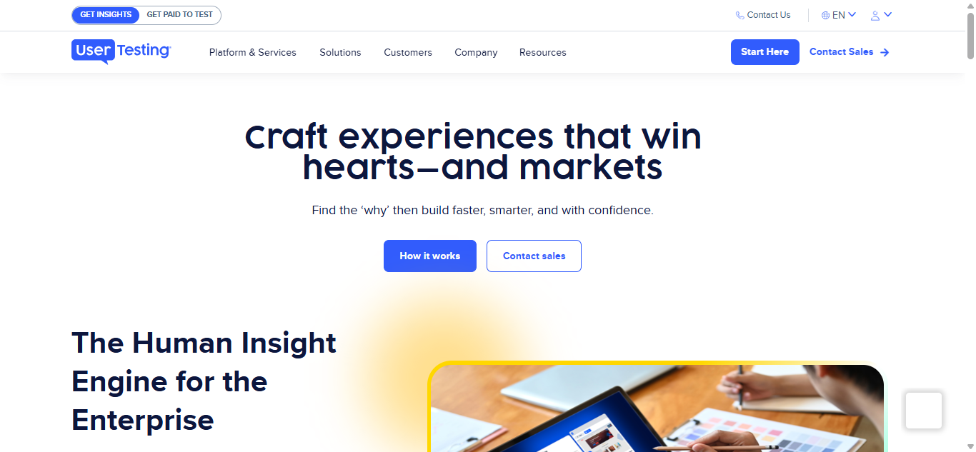 UserTesting’s homepage